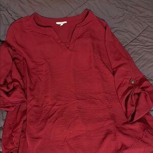 Maurices Red Blouse with Mandarin Collar and Relaxed Fit